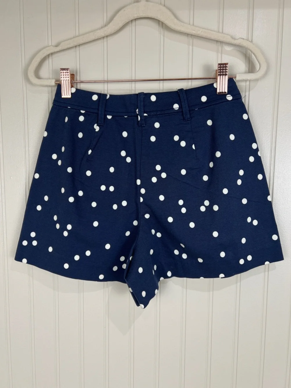 New J Crew High Waisted Pleated Indigo Polka Dot Shorts Size 00